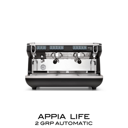 Black Nuova Simonelli Appia Life, 2 group, automatic on white background