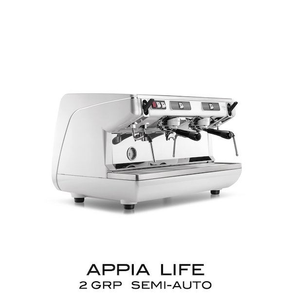 Nuova Simonelli Appia Life, 2 group semiautomatic on white background