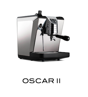 A silver Oscar II 1 Group Espresso Machine with a steam lever and a digital display.